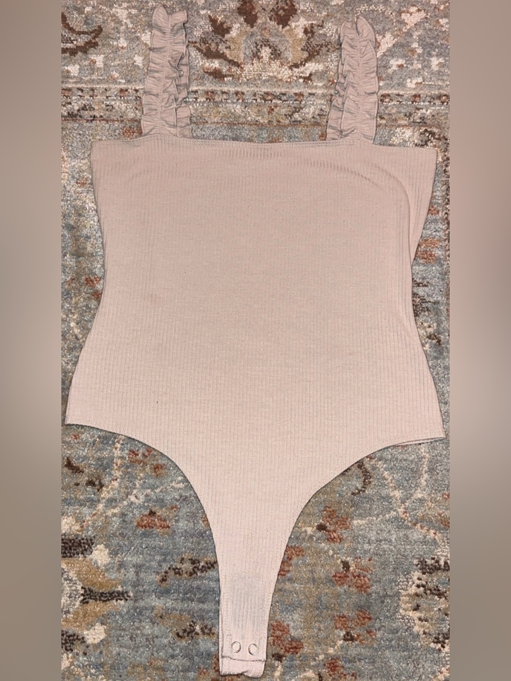 Double Zero Ribbed Ruffle Strap Tank Bodysuit - Picture 2 of 2